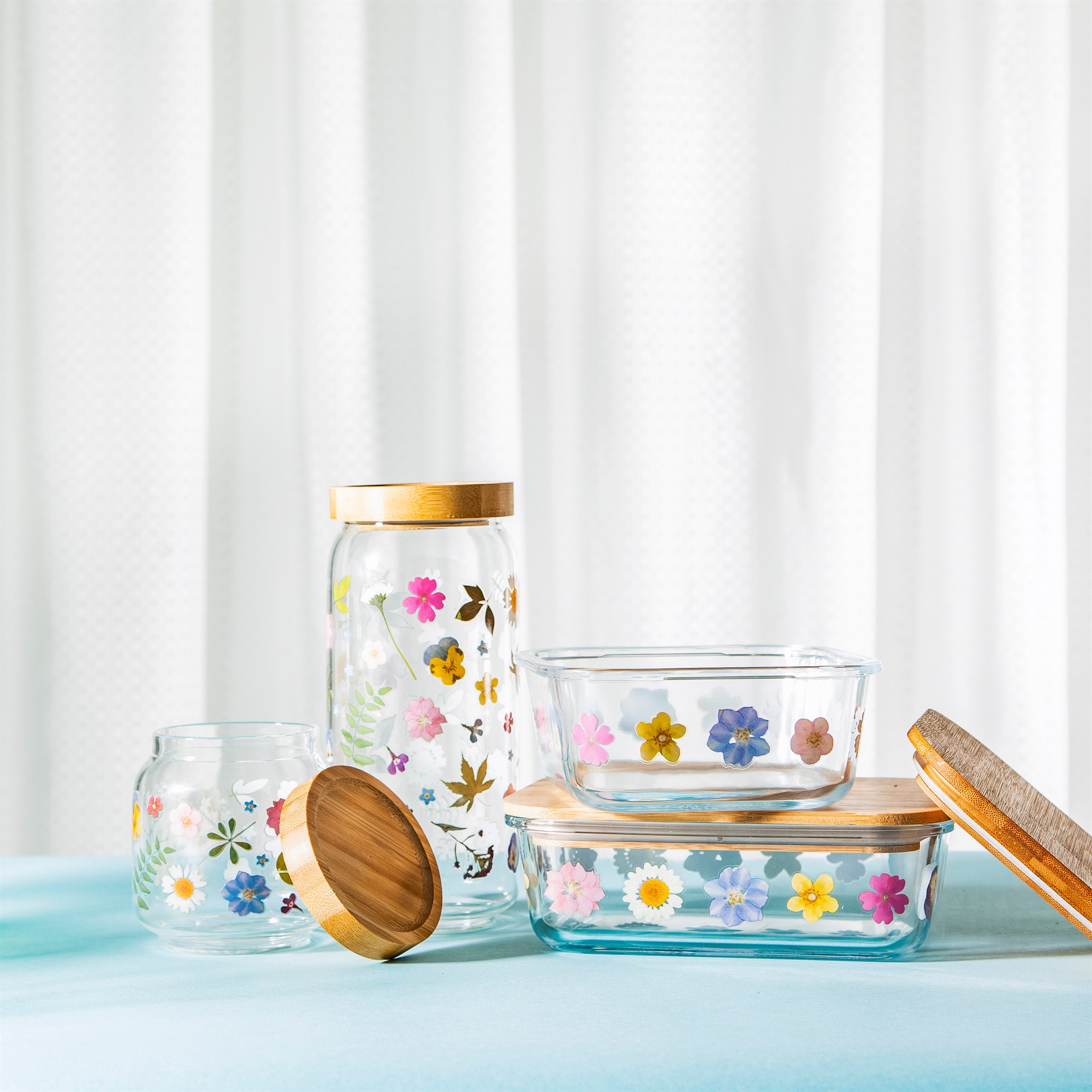 Pressed Flowers Glass Storage Jar Large Lets Enjoy the Little Things