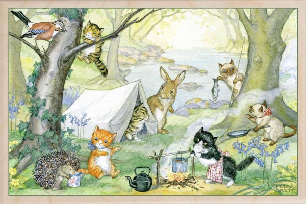 'Kitten Campsite' Wooden Postcard
