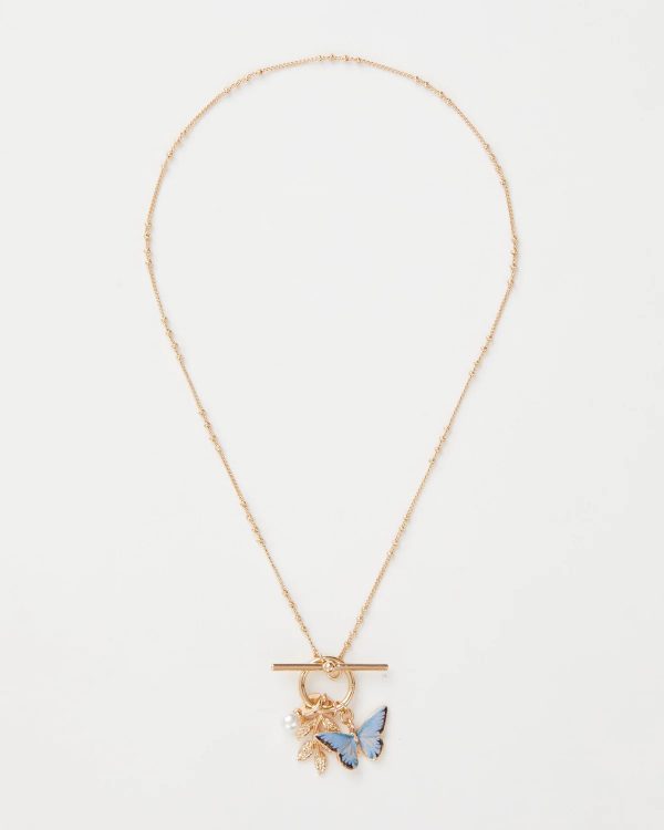 Fable Enamel Blue Butterfly & Leaf Charm Necklace - Image 2