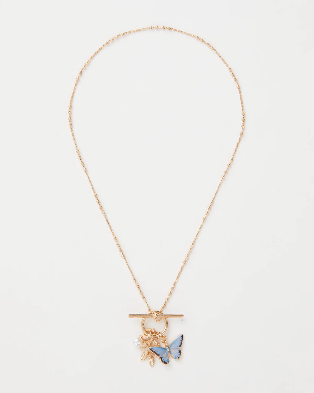 Fable Enamel Blue Butterfly & Leaf Charm Necklace - Image 2