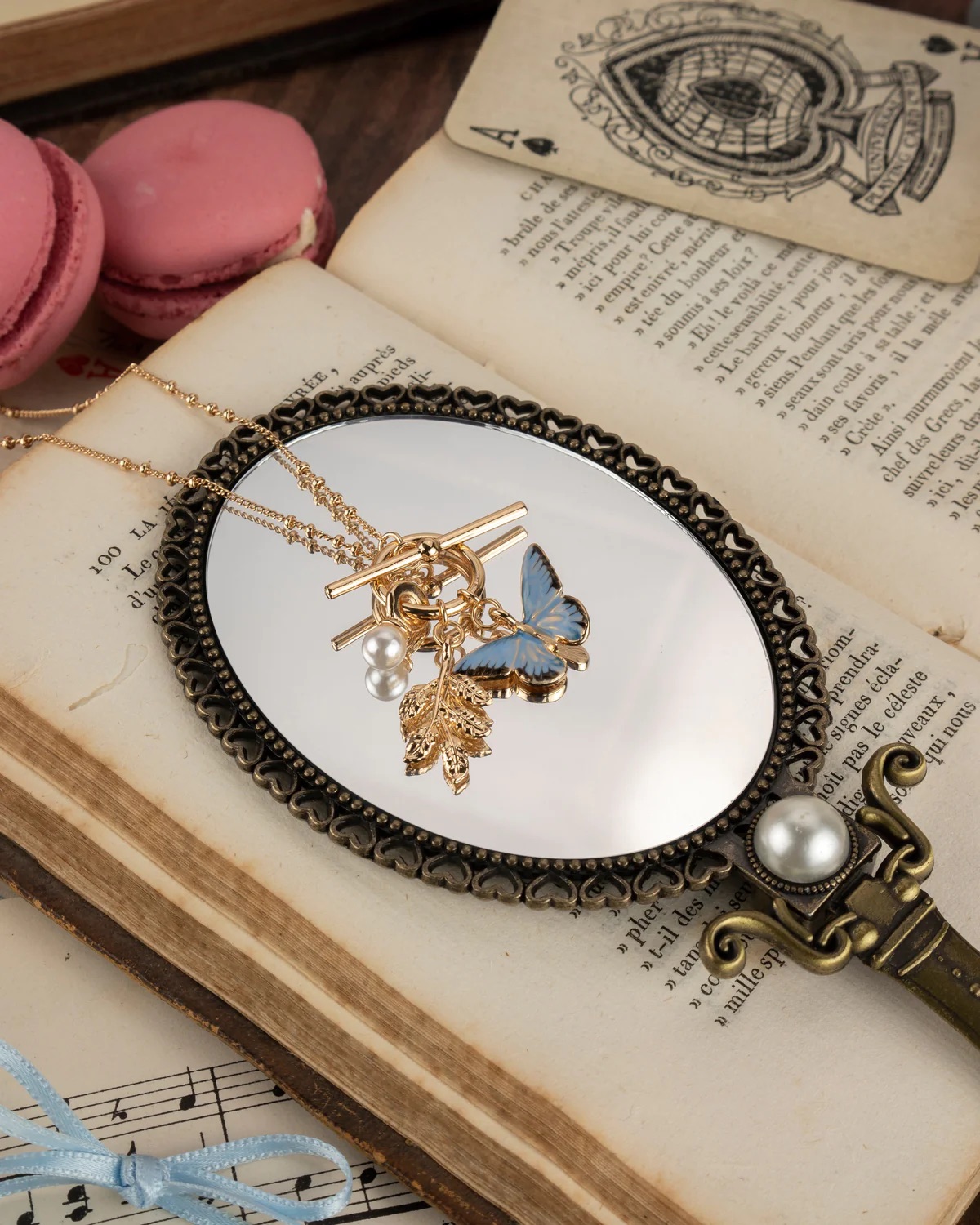 Fable Enamel Blue Butterfly & Leaf Charm Necklace - Image 4