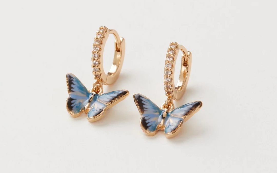 Fable Enamel Blue Butterfly Huggie Earrings