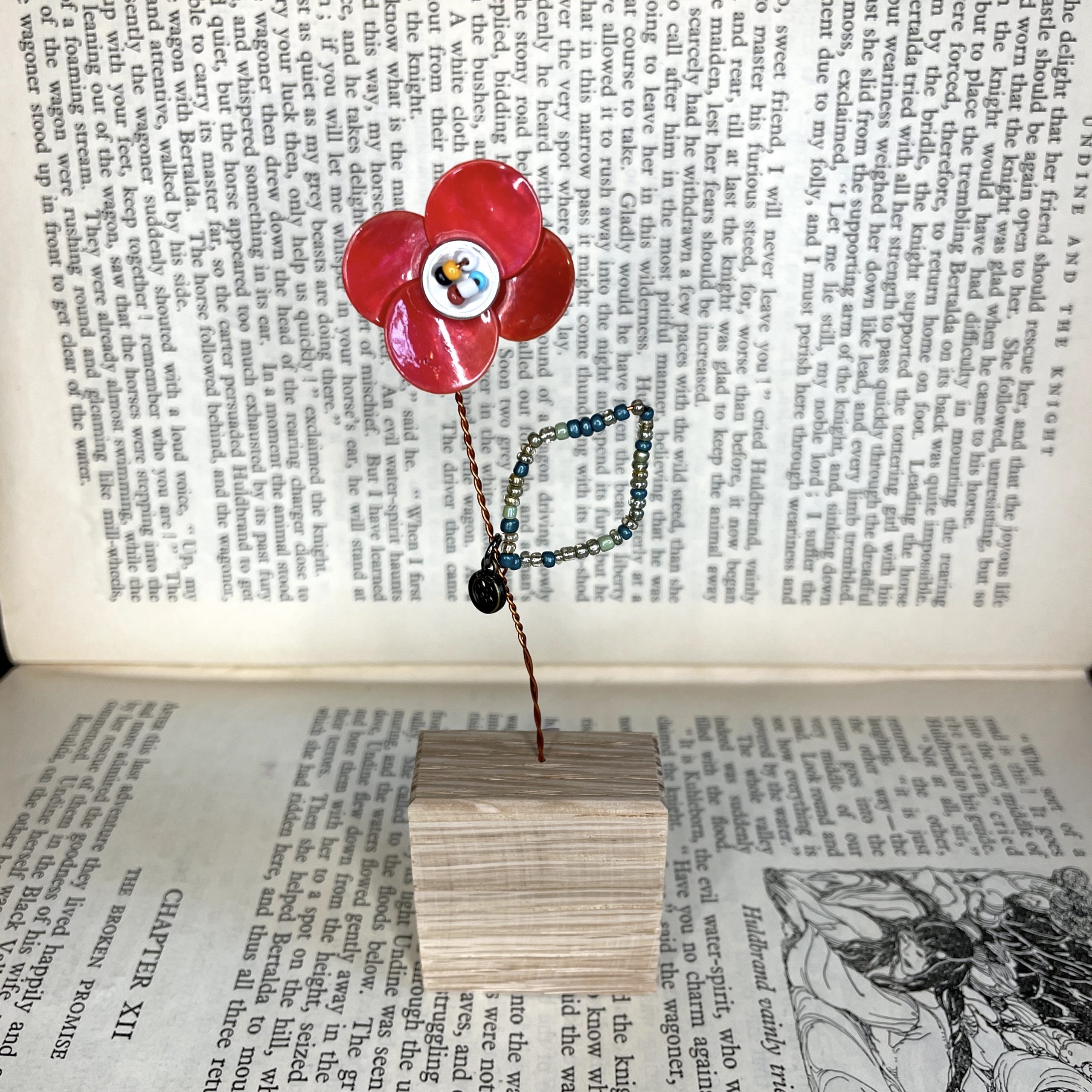 Single Stem Red Bead and Button Blooms
