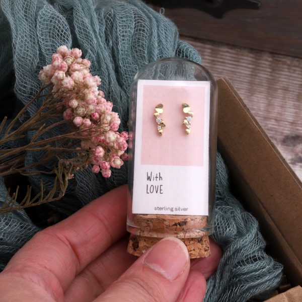 'With Love' gold plated heart trail earrings