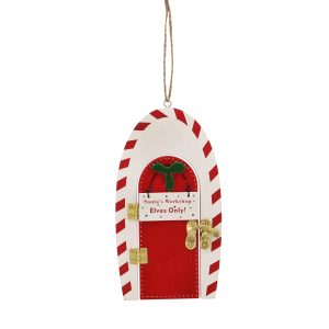 14cm Red & White Wooden Santa’s Workshop Hanging Decoration