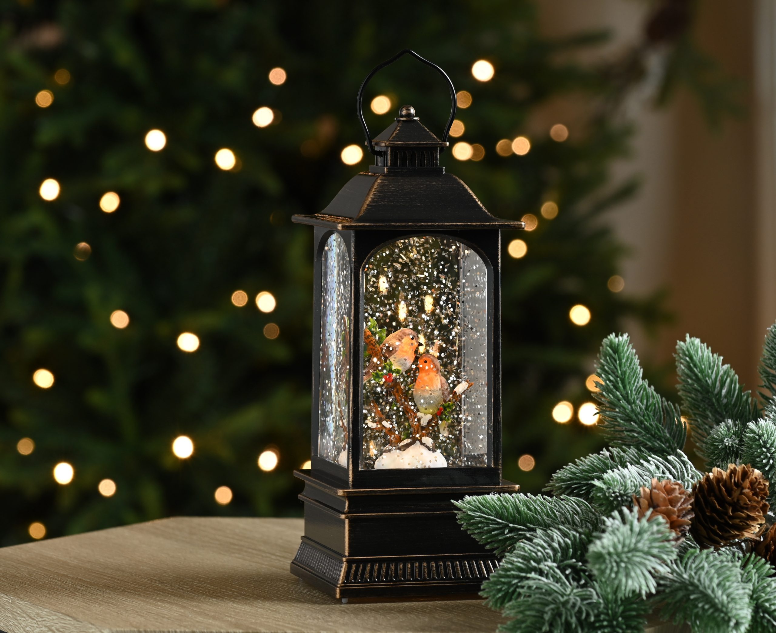 22cm Battery Operated Robin Water Spinner Lantern
