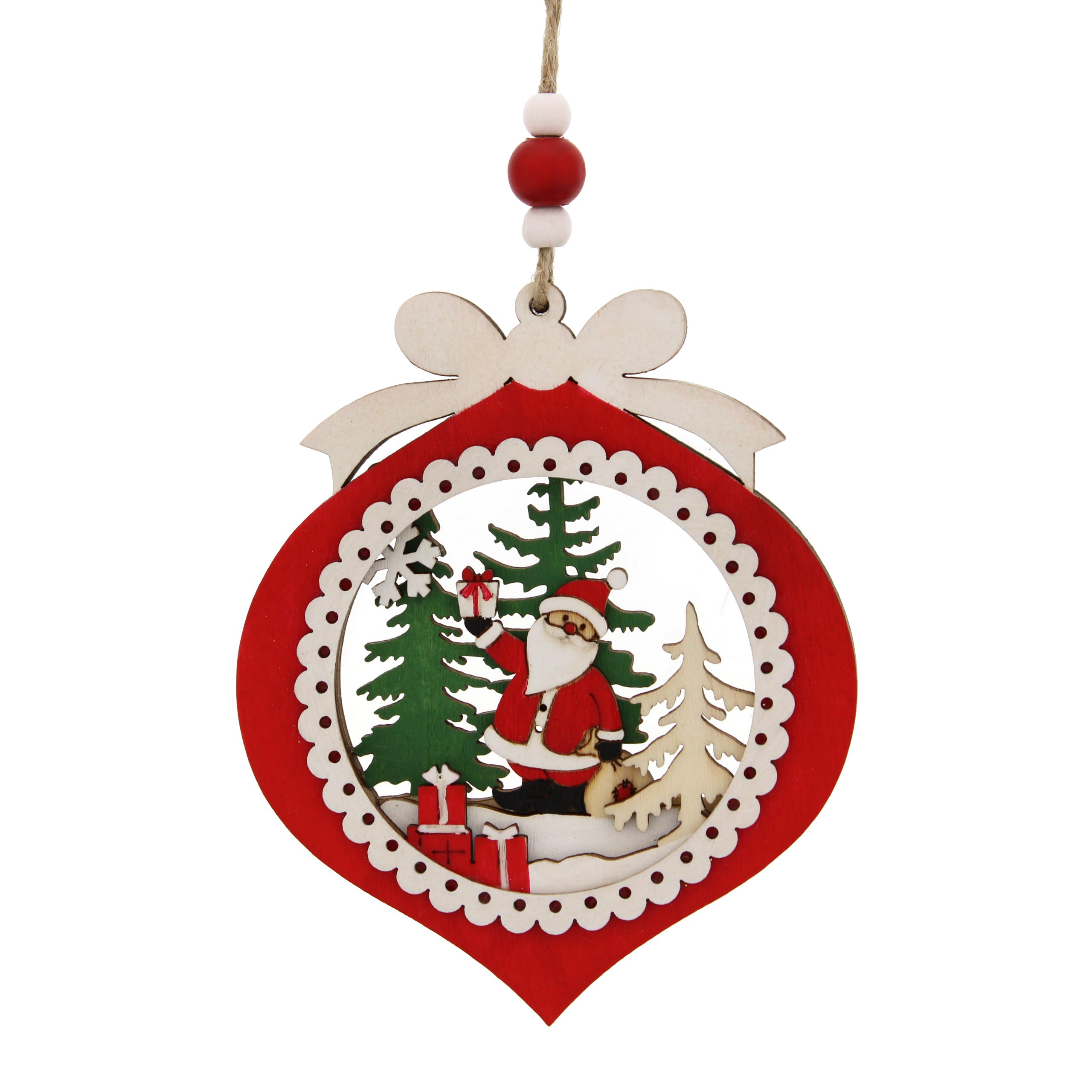 12cm Red Wooden Onion-Shaped Hanging Santa Decoration